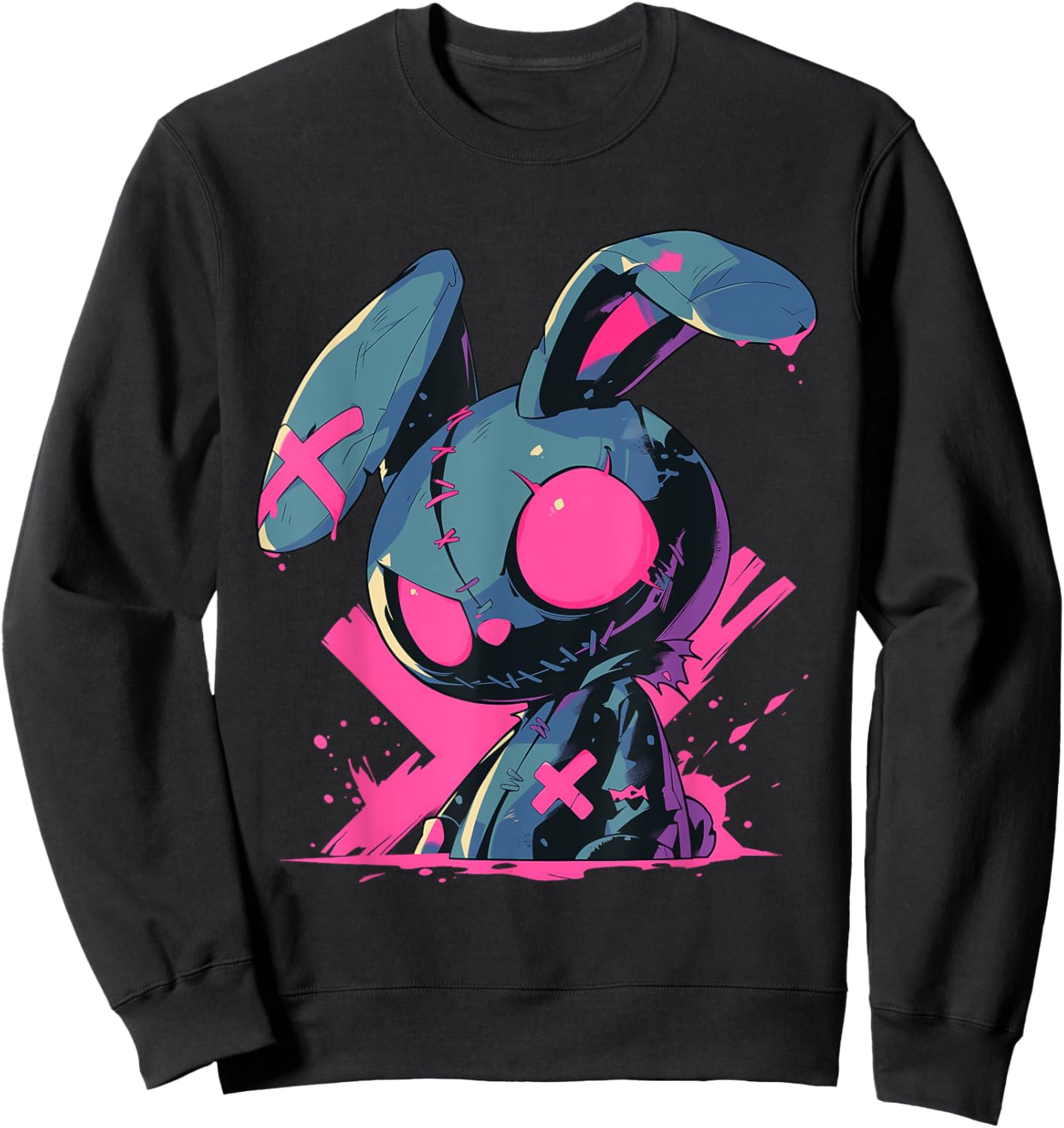 Goth Bunny Doll Cute E-Girl Gothic Outfit Grunge Sweatshirt - Sweatshirt | Black