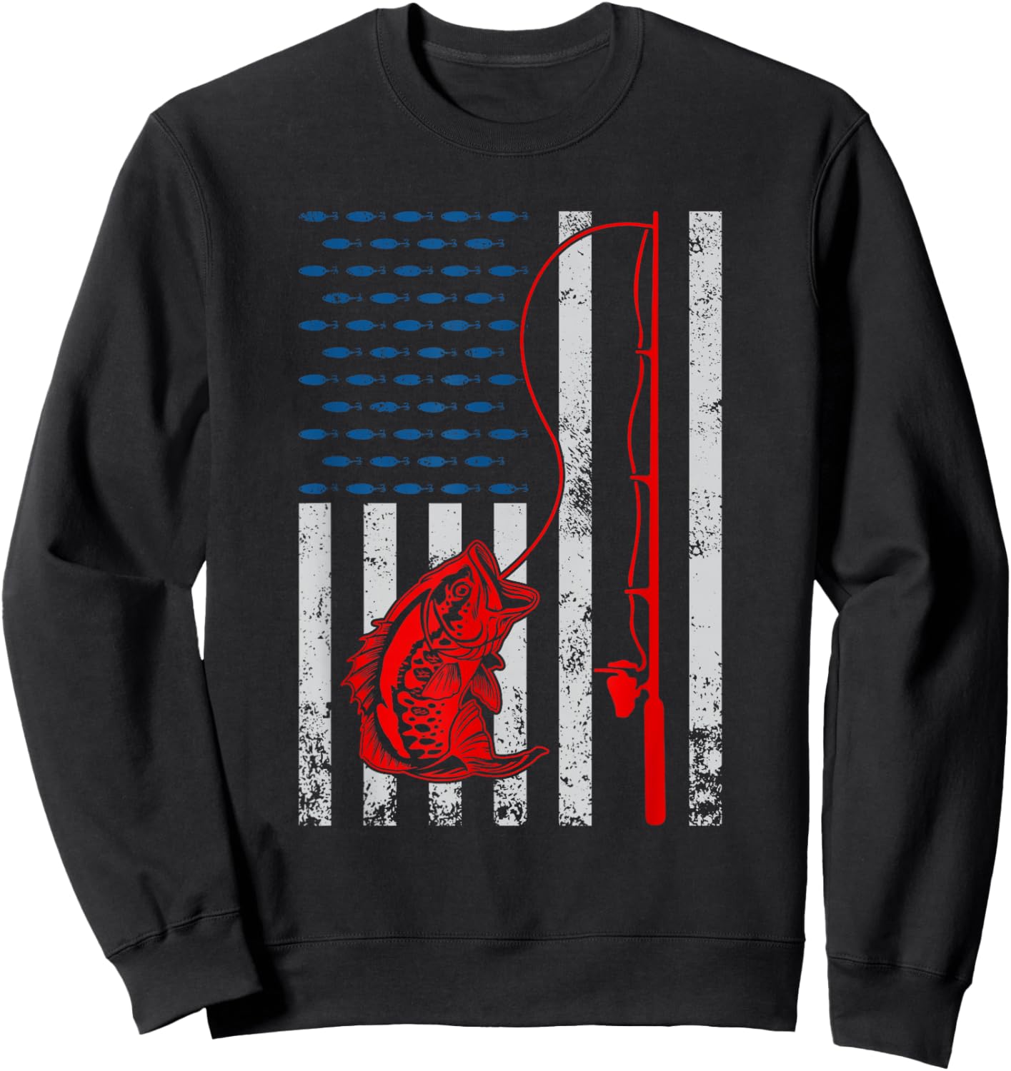 American Flag Fishing Rod Fishing Lover Vintage Fisherman Sweatshirt - Sweatshirt | Black