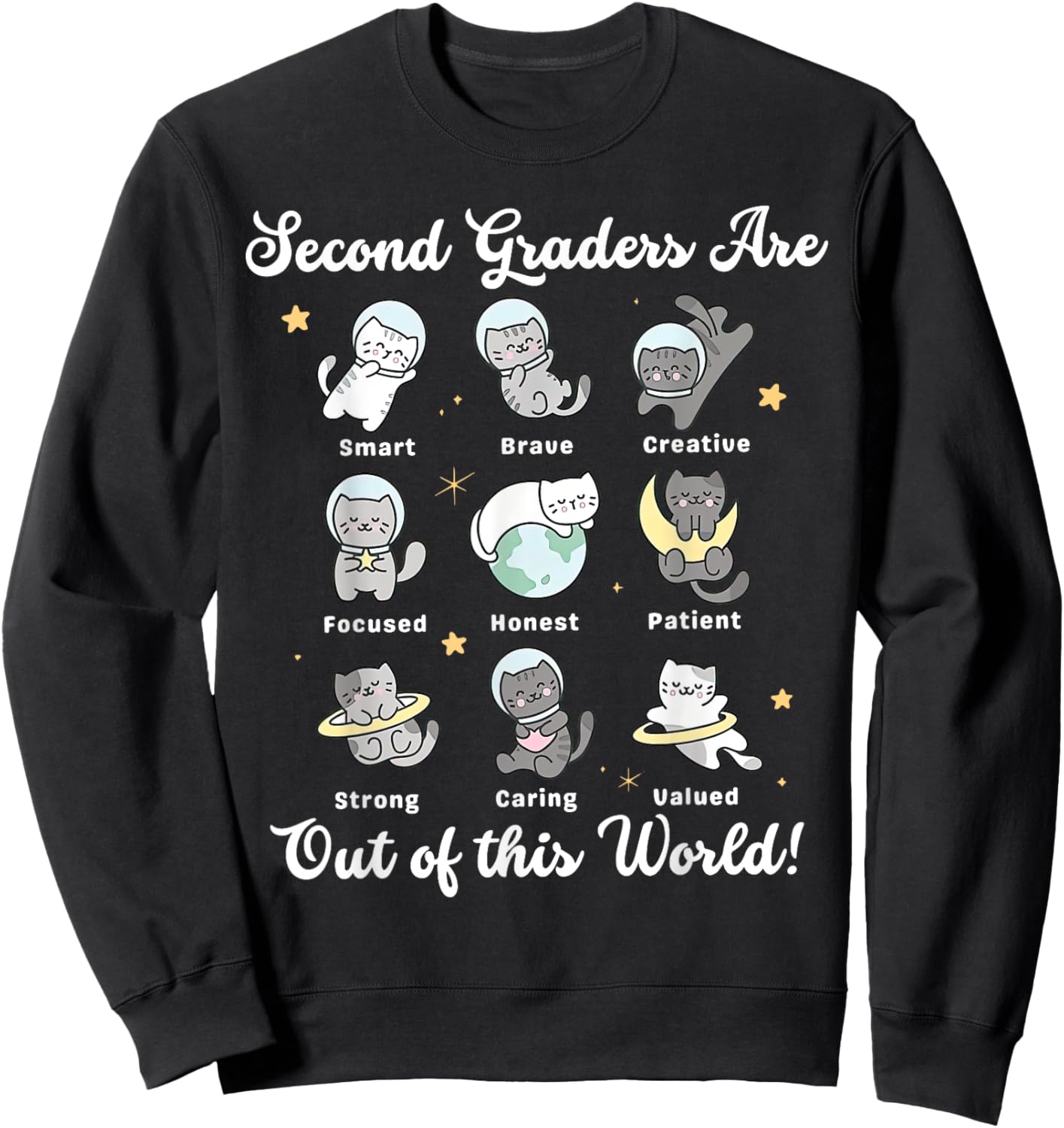 Second Grade are Out of This Word Astronaut Cat Space Teach Sweatshirt - Sweatshirt | Black