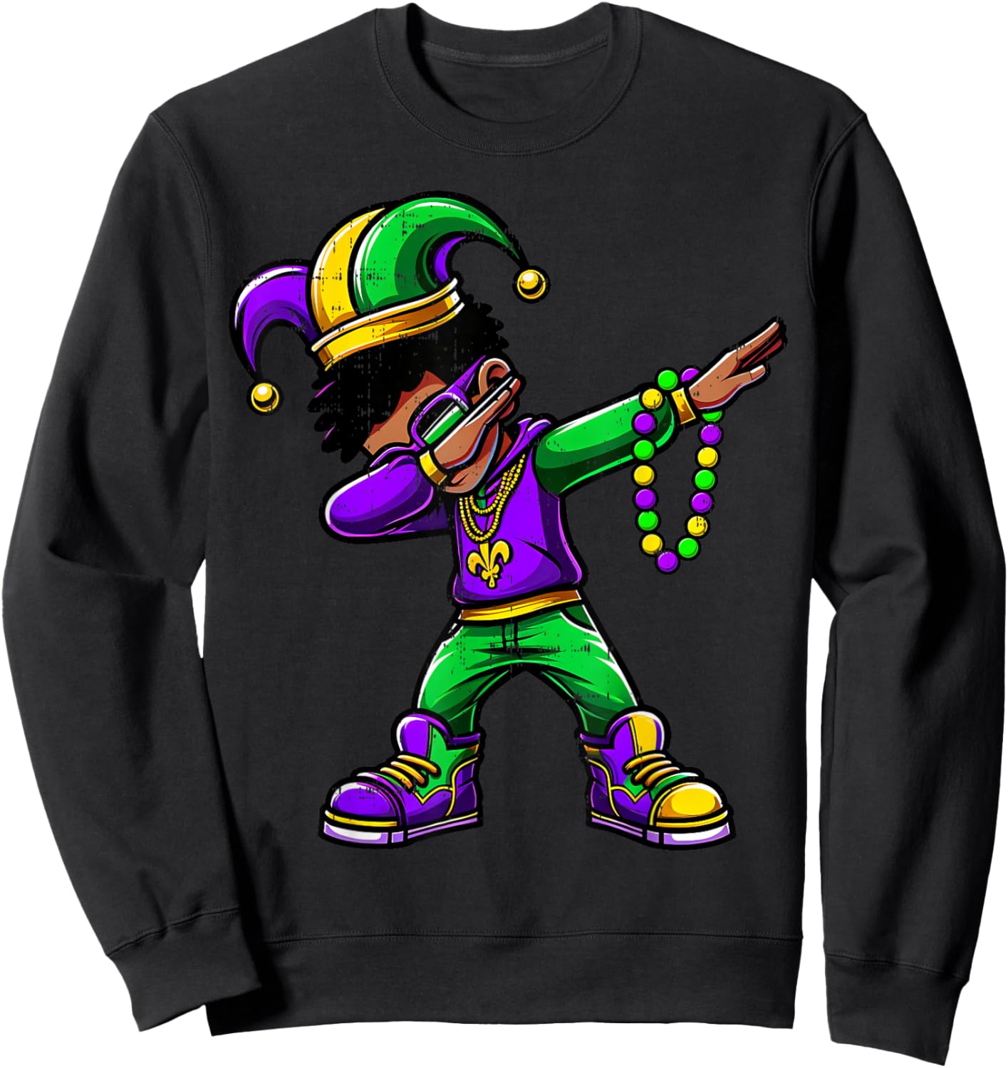Funny Dabbing Mardi Gras For Black Boy Outfit Jester Hat Kid Sweatshirt - Sweatshirt | Black