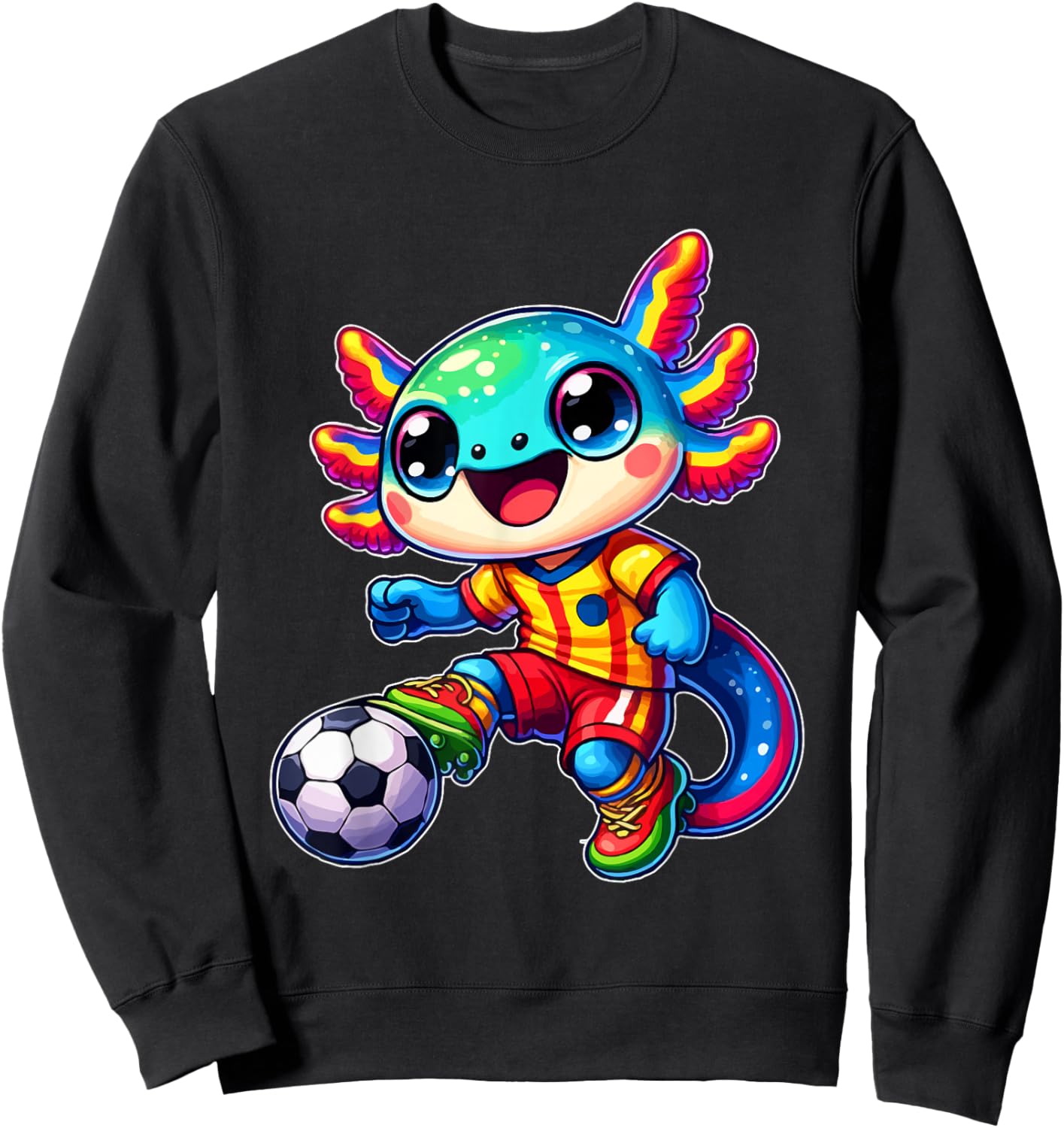 Cute Axolotl Soccer Player Women Men Kids Funny Axolotl Sweatshirt - Sweatshirt | Black
