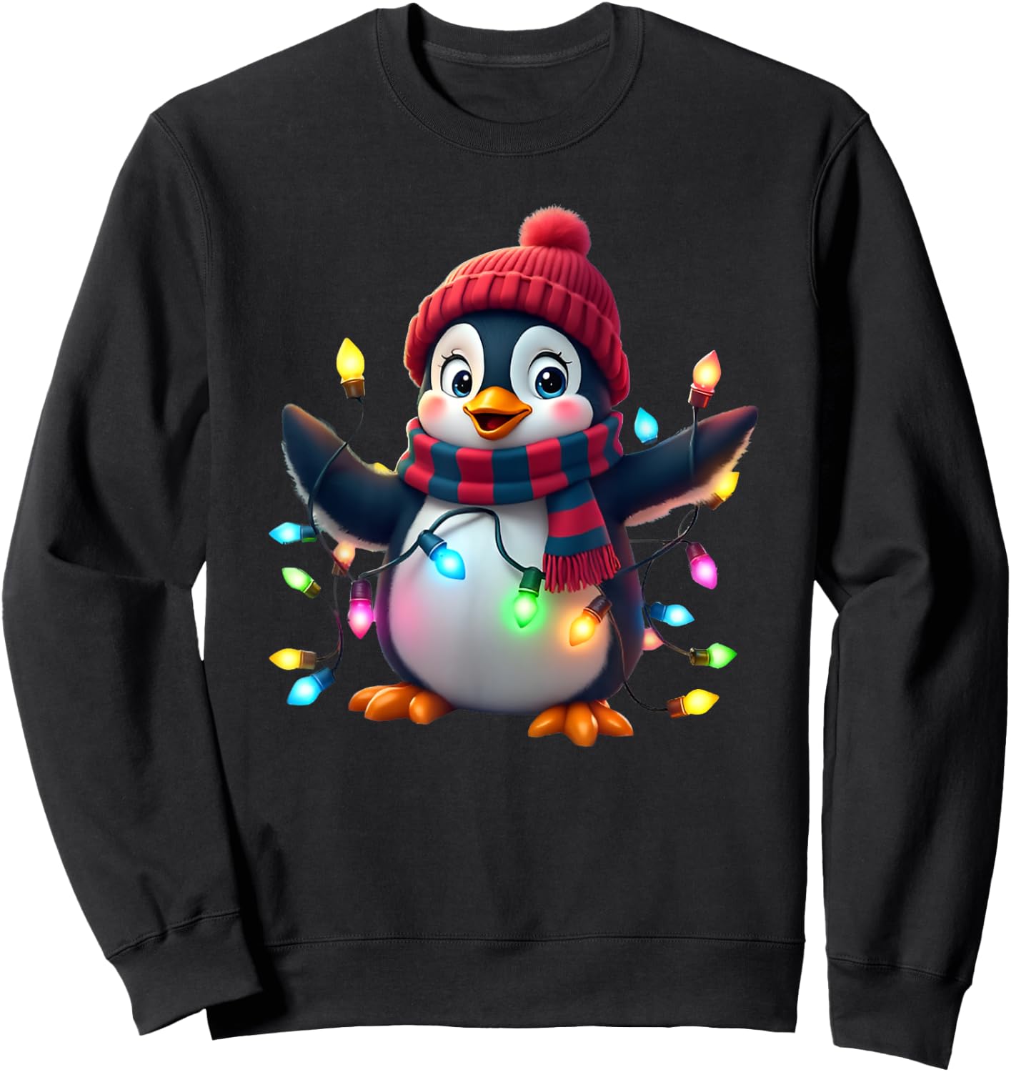 Christmas Lights Penguin Wearing Xmas Hat Penguin Lovers Sweatshirt - Sweatshirt | Black