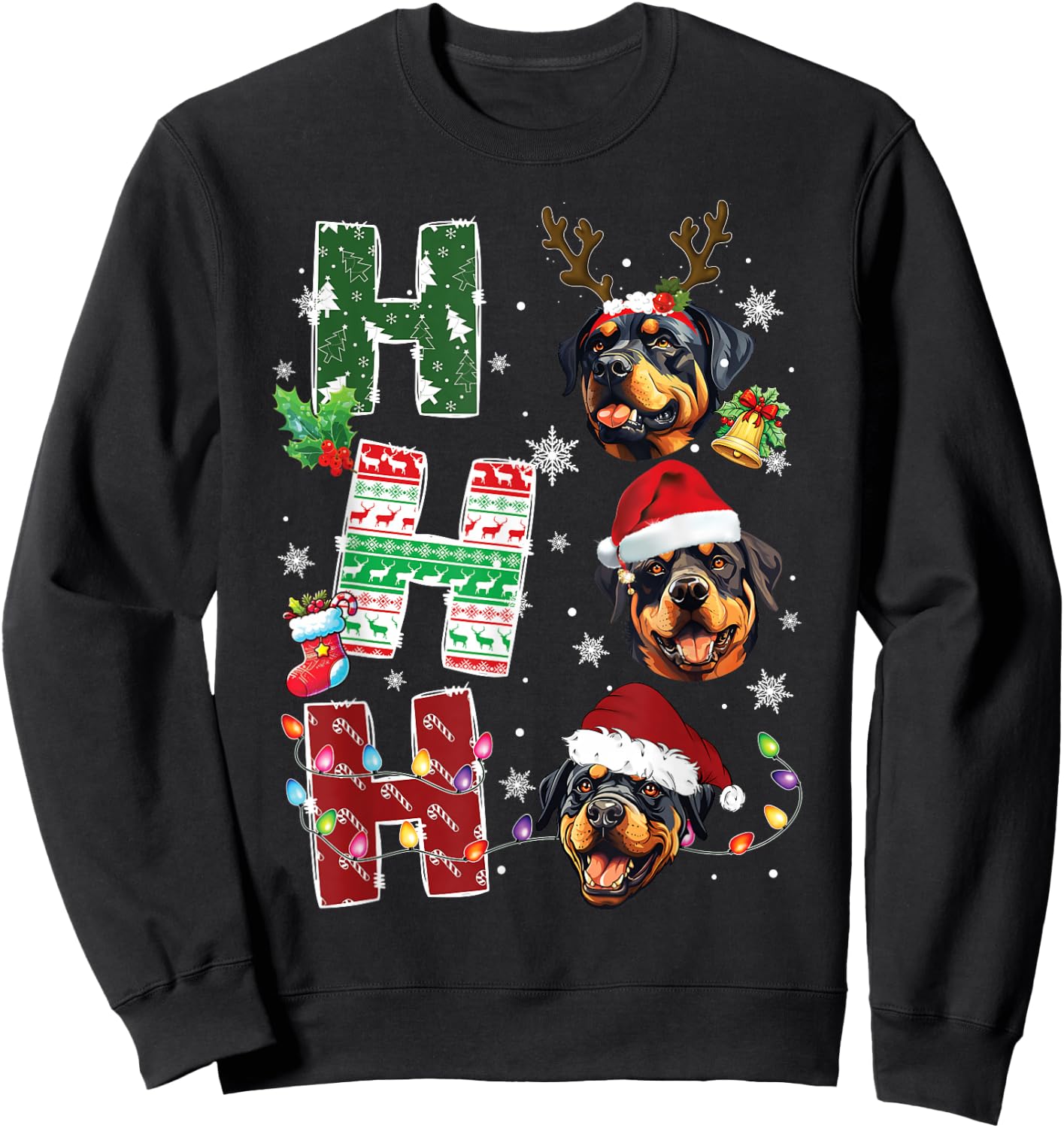 Ho Ho Ho Rottweiler Christmas Dogs Costume Pajamas Sweatshirt - Sweatshirt | Black