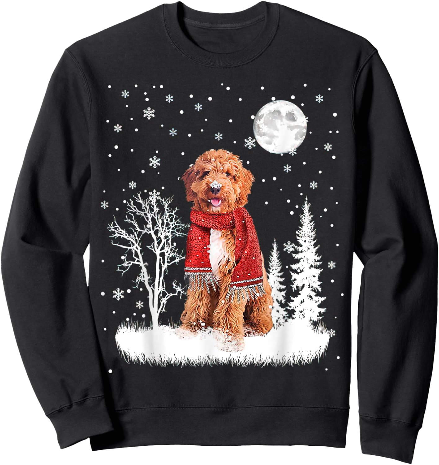 Irish Doodle Under Moonlight Snow Christmas Pajamas Sweatshirt - Sweatshirt | Black