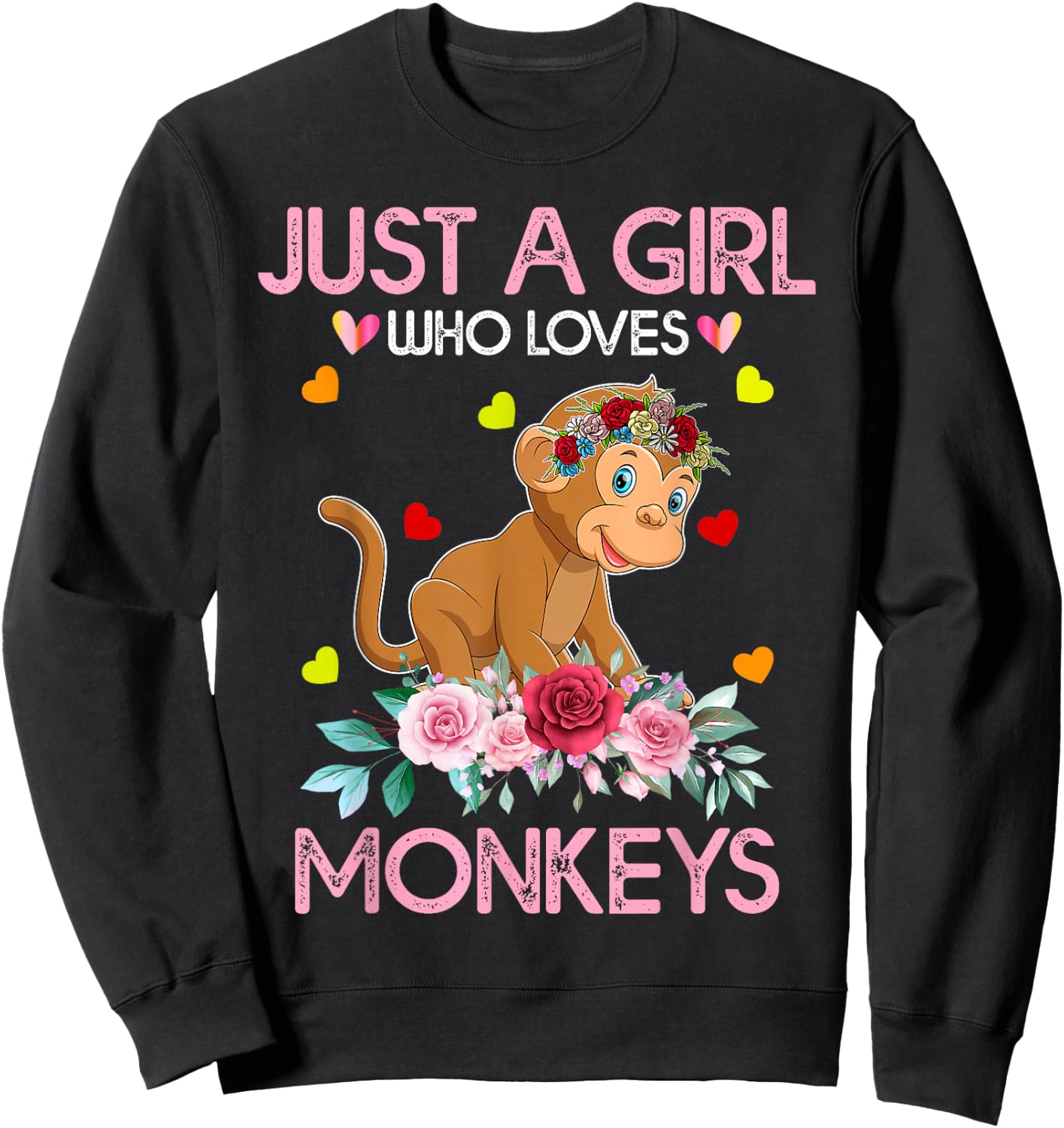 Monkey Kids Just A Girl Who Loves Monkeys Sweatshirt - Sweatshirt | Black