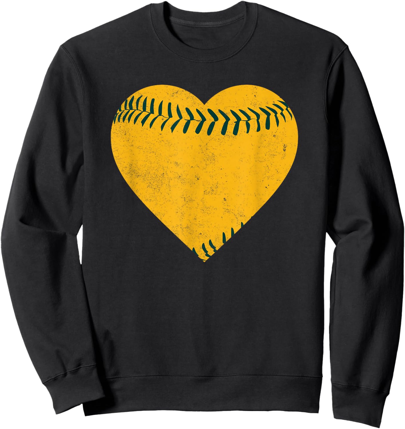 Vintage Gold and Green Baseball Heart Sweatshirt - Sweatshirt | Black
