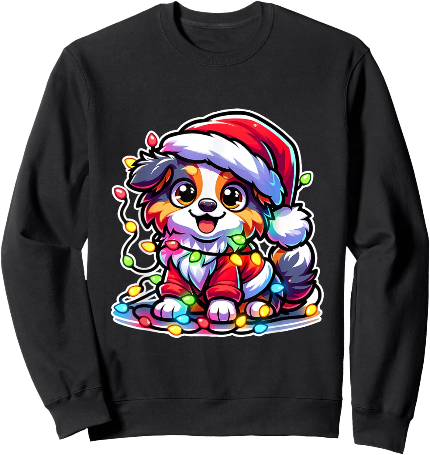 Merry Christmas Xmas Australian Shepherd Santa Dog With Sweatshirt - Sweatshirt | Black