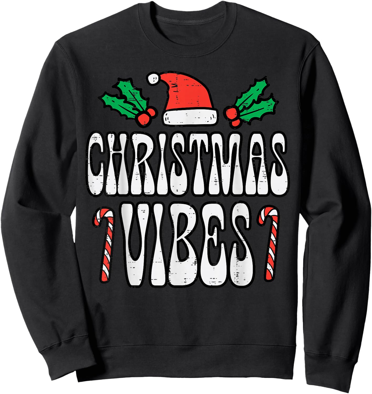 Christmas Vibes Retro Vintage Groovy Xmas Men Women Kids Sweatshirt - Sweatshirt | Black