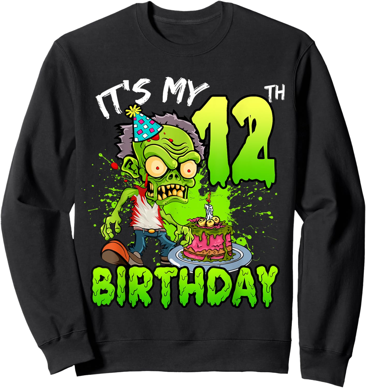 It's My 12th Birthday Zombie Lover 12 Year Old Boys Girls Sweatshirt - Sweatshirt | Black