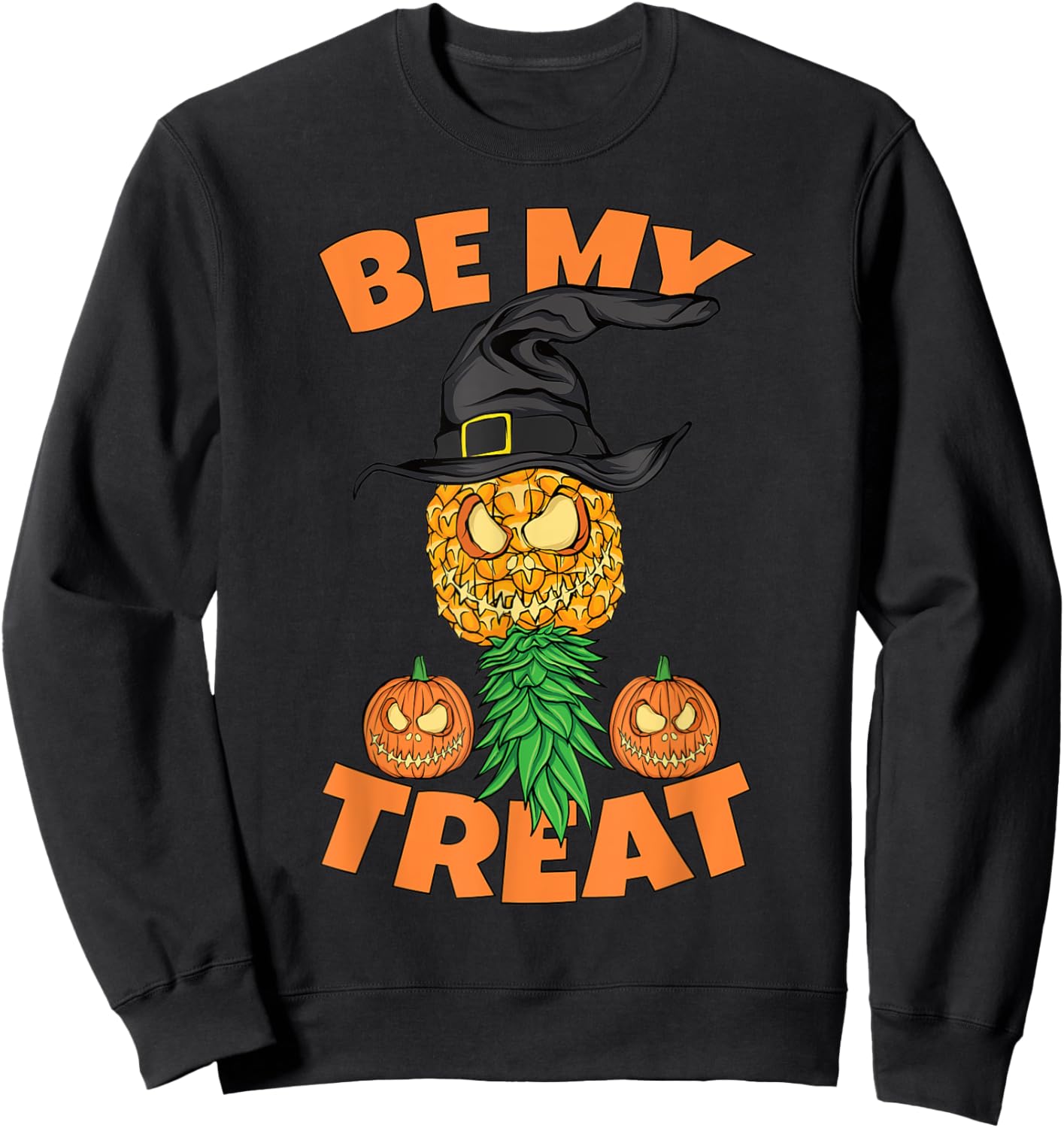 Halloween Be My Treat Upside Down Pineapple Funny Swinger Sweatshirt - Sweatshirt | Black