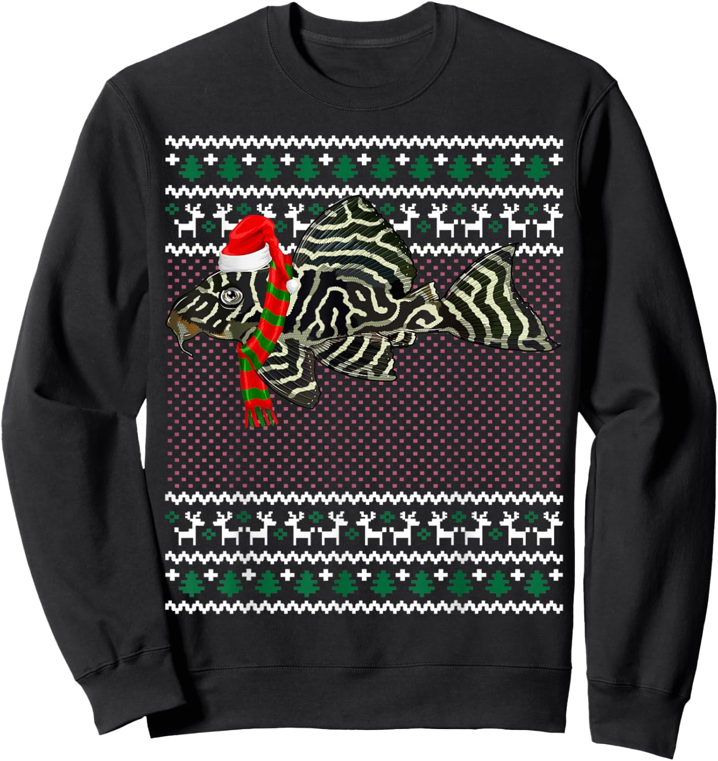 Funny Xmas Santa Hat Tiger Plecos Ugly Christmas Sweatshirt - Sweatshirt | Black