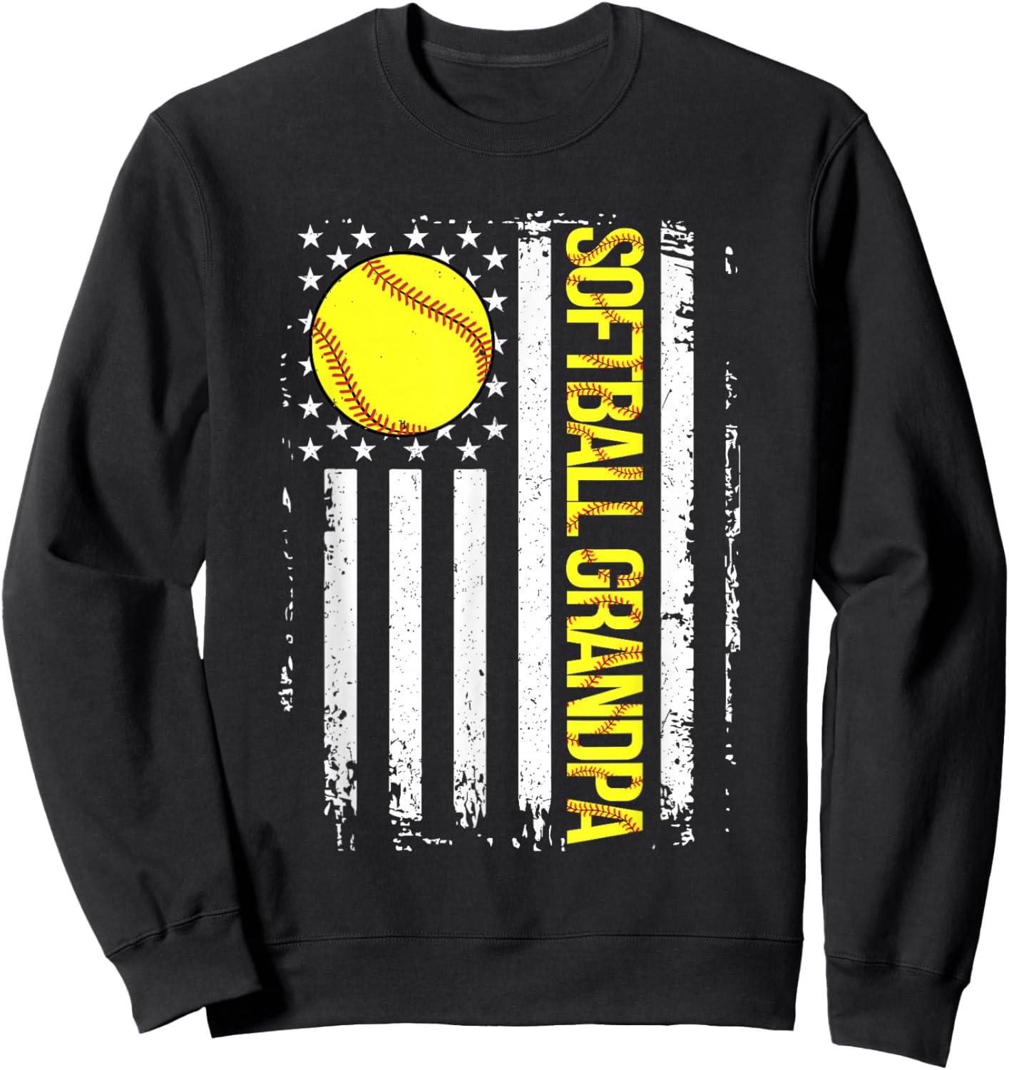 Softball Grandpa American Flag Vintage ic Game Day Sweatshirt - Sweatshirt | Black