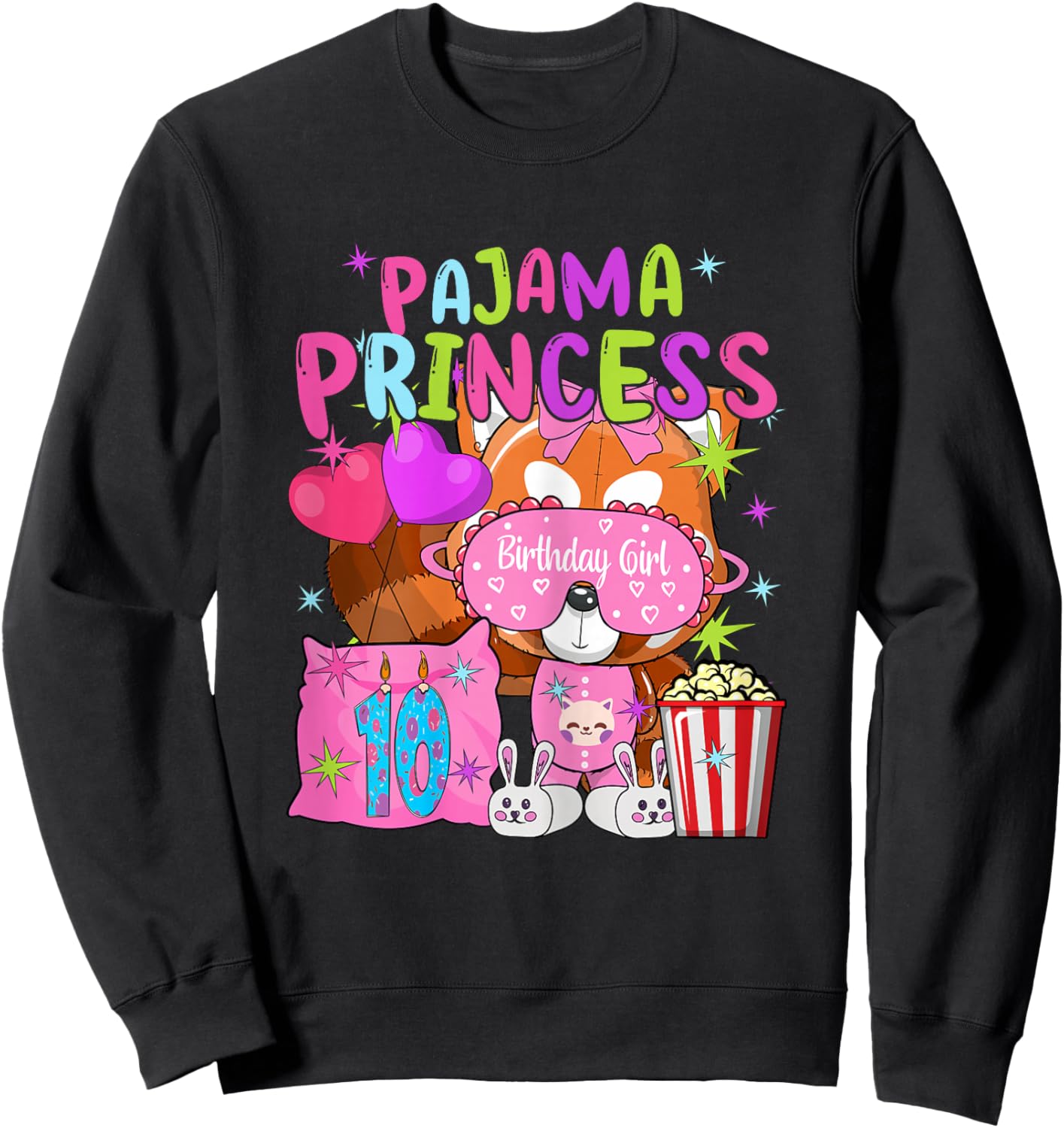 10th Birthday Pajama Party Theme 10 Years Old Birthday Girl Sweatshirt - Sweatshirt | Black