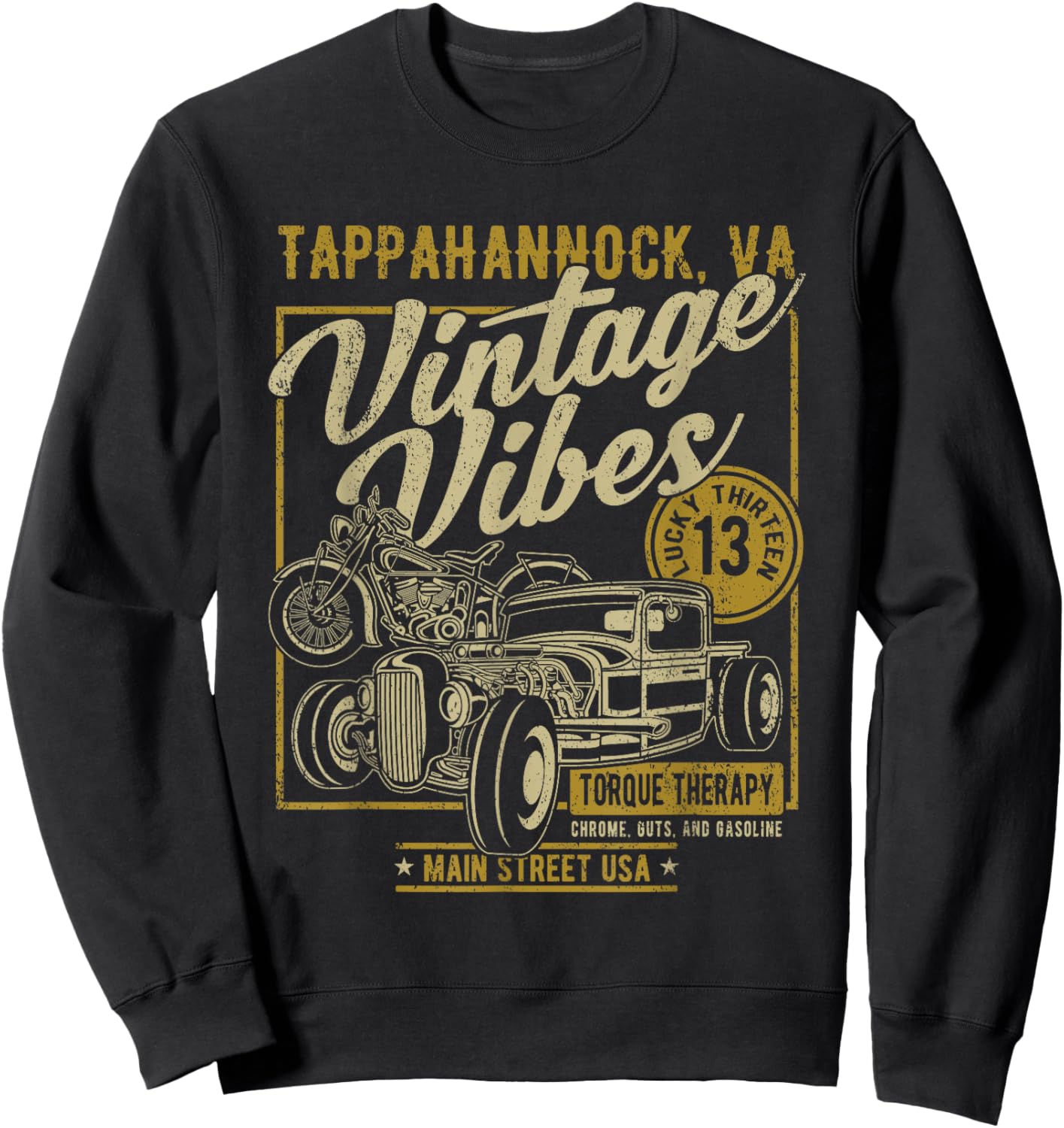 Tappahannock Virginia USA Vintage Hotrod Motorcycle Design Sweatshirt - Sweatshirt | Black