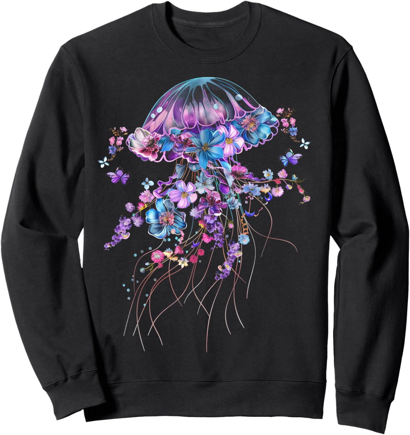 Jellyfish Flowers Vintage Floral Scuba Diving Surf Sweatshirt - Sweatshirt | Black