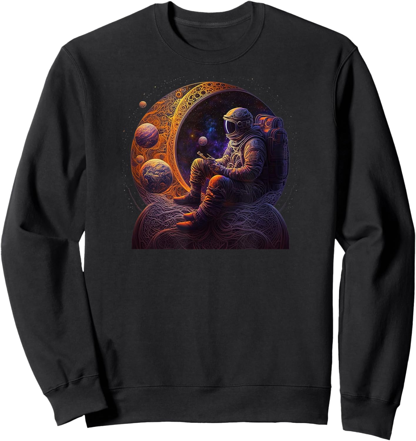 Meditating Astronaut Planets Meditation Astral Travel Sweatshirt - Sweatshirt | Black