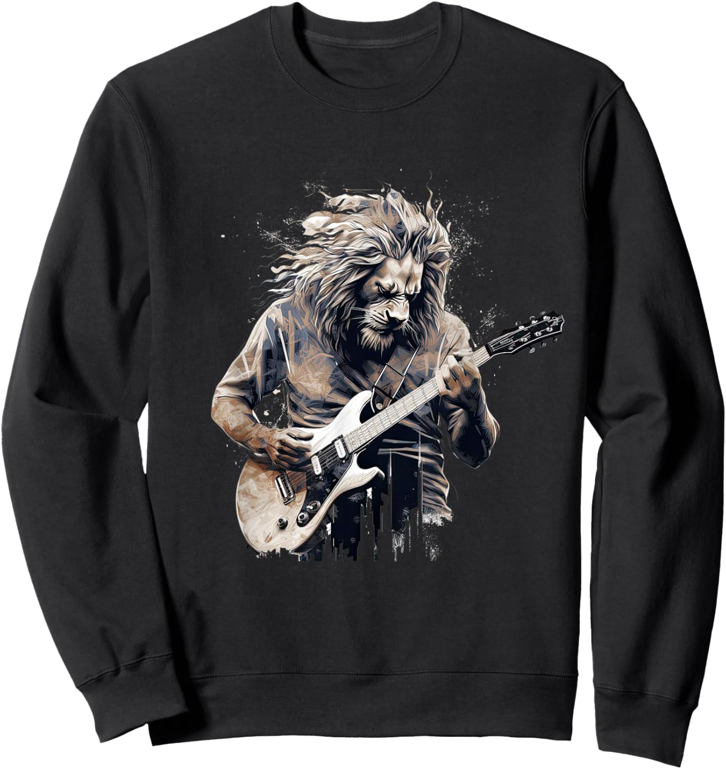 Awesome Lion Playing Electric Guitar Sweatshirt - Sweatshirt | Black