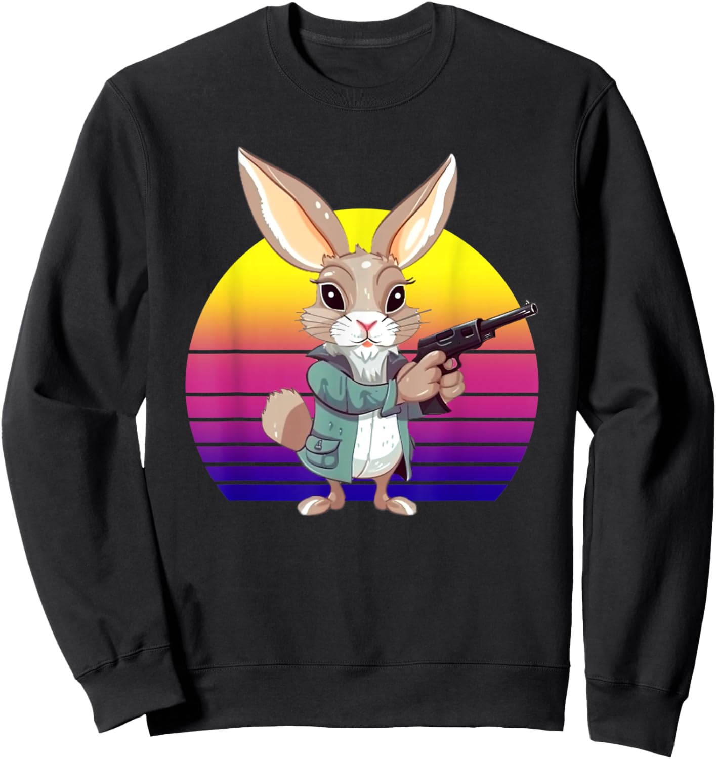 Gangster Bunny With A Gun Funny Rabbit Gun Lovers Design Sweatshirt - Sweatshirt | Black