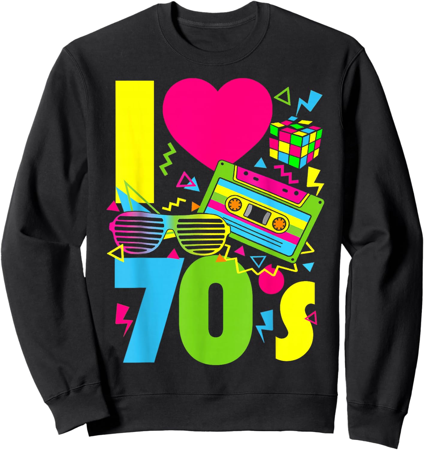 I Love The 70s Men Women Kids 70's 80's Party Retro Costume Sweatshirt - Sweatshirt | Black
