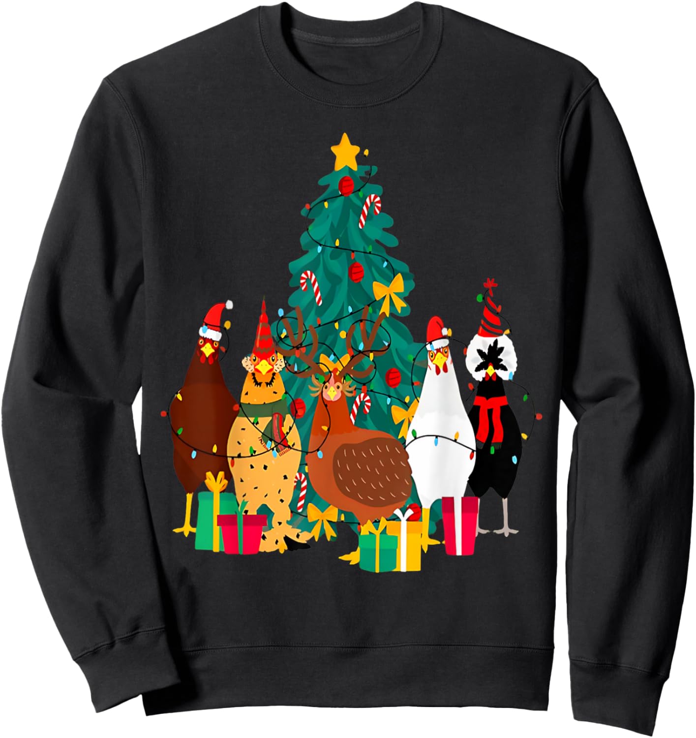 Cute Christmas Chickens Santa Farm Chickens Animals Pajamas Sweatshirt - Sweatshirt | Black