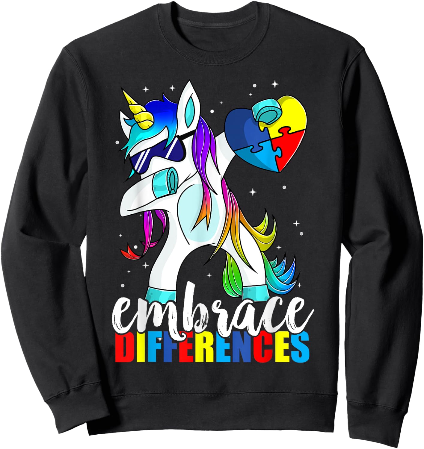 Dabbing Unicorn Embrace Differences Boys Girls Kids Adults Sweatshirt - Sweatshirt | Black