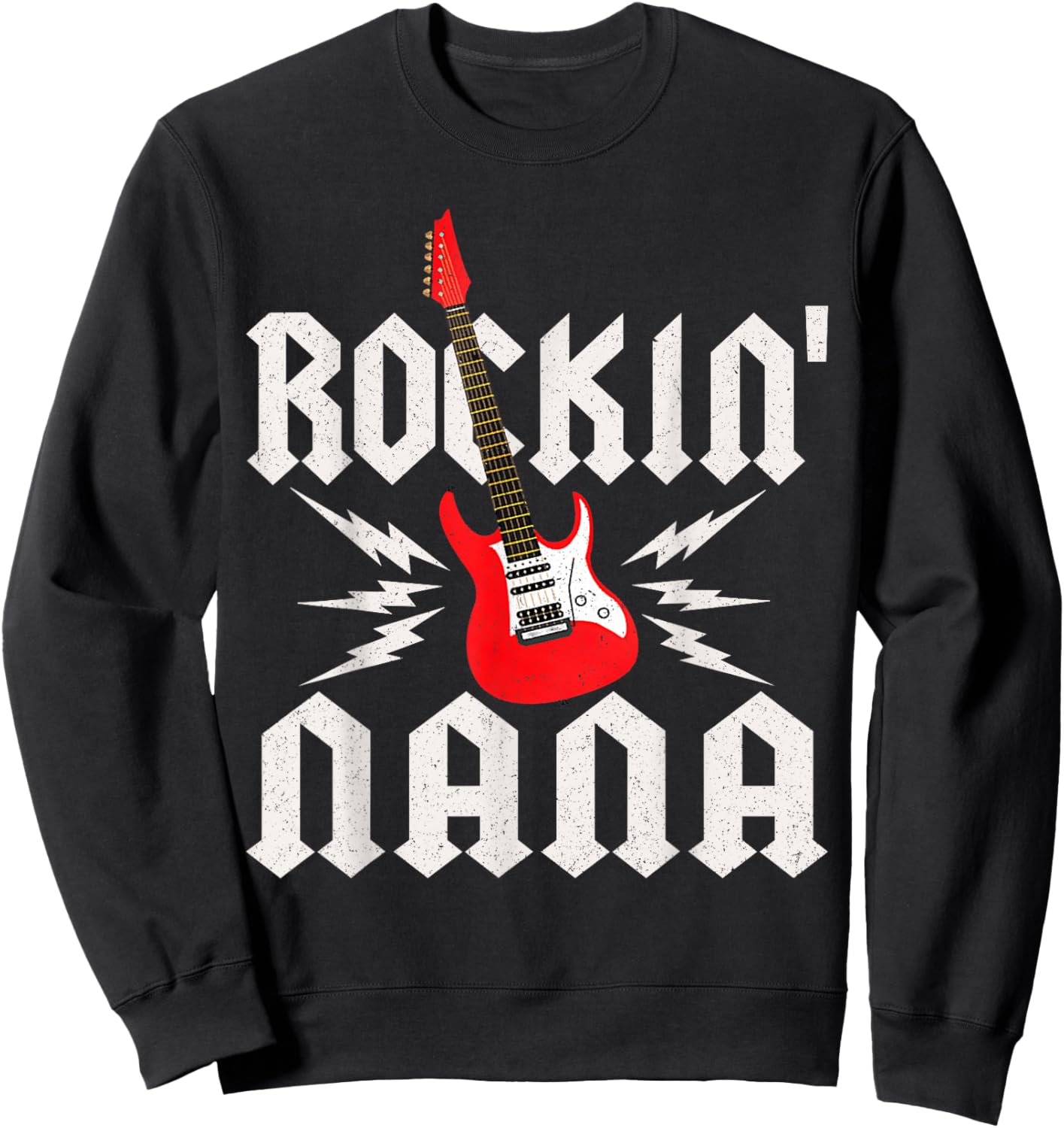 Nana Rockin One Birthday Family Matching Rock Guitar Sweatshirt - Sweatshirt | Black