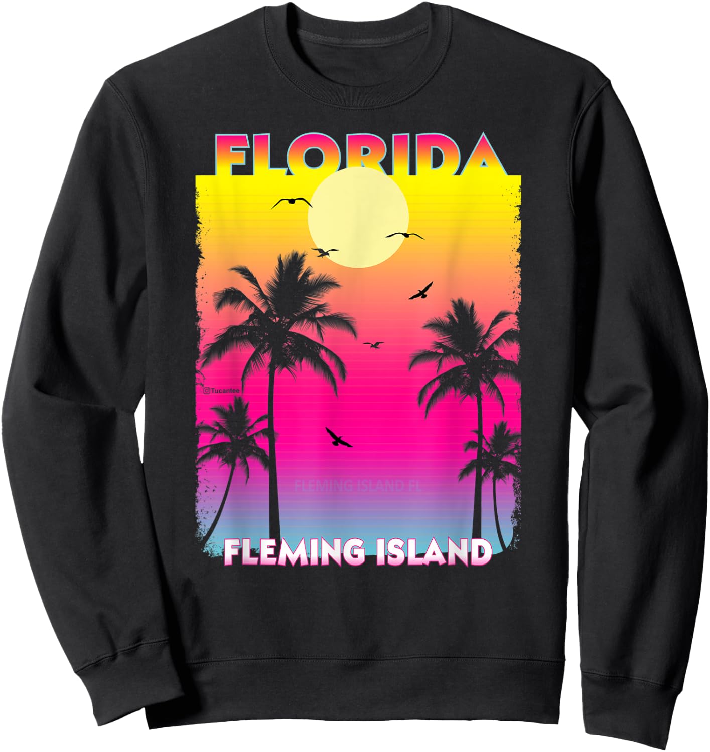 Fleming Island Florida Fl summer vintage Sunset Women Kids Sweatshirt - Sweatshirt | Black
