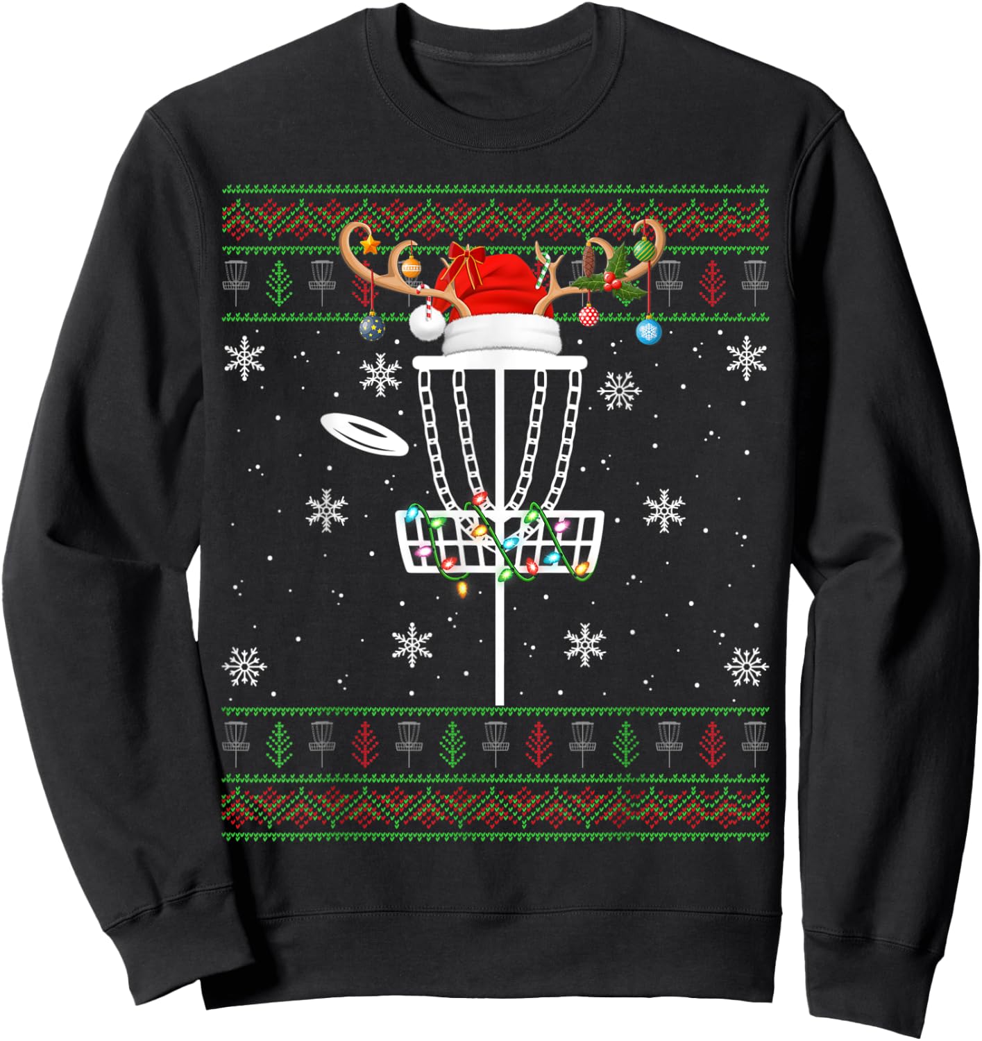 Disc Golf Ugly Xmas Lighting Santa Disc Golf Christmas Sweatshirt - Sweatshirt | Black