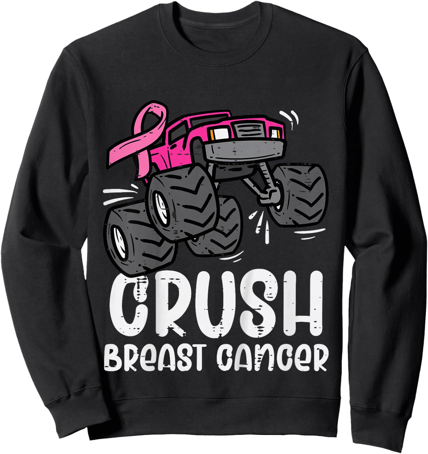 Kids Monster Truck Pink Breast Cancer Awareness Kids Toddler Boys Sweatshirt - Sweatshirt | Black