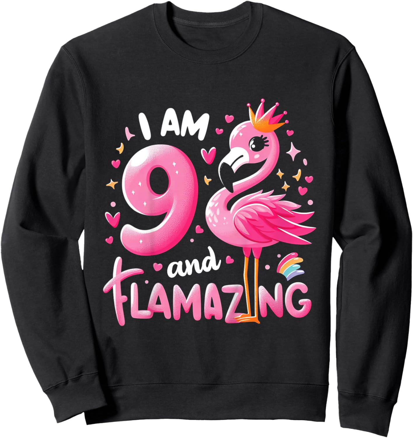 9 And Flamazing Nine Years Old 9th Birthday Flamingo Sweatshirt - Sweatshirt | Black