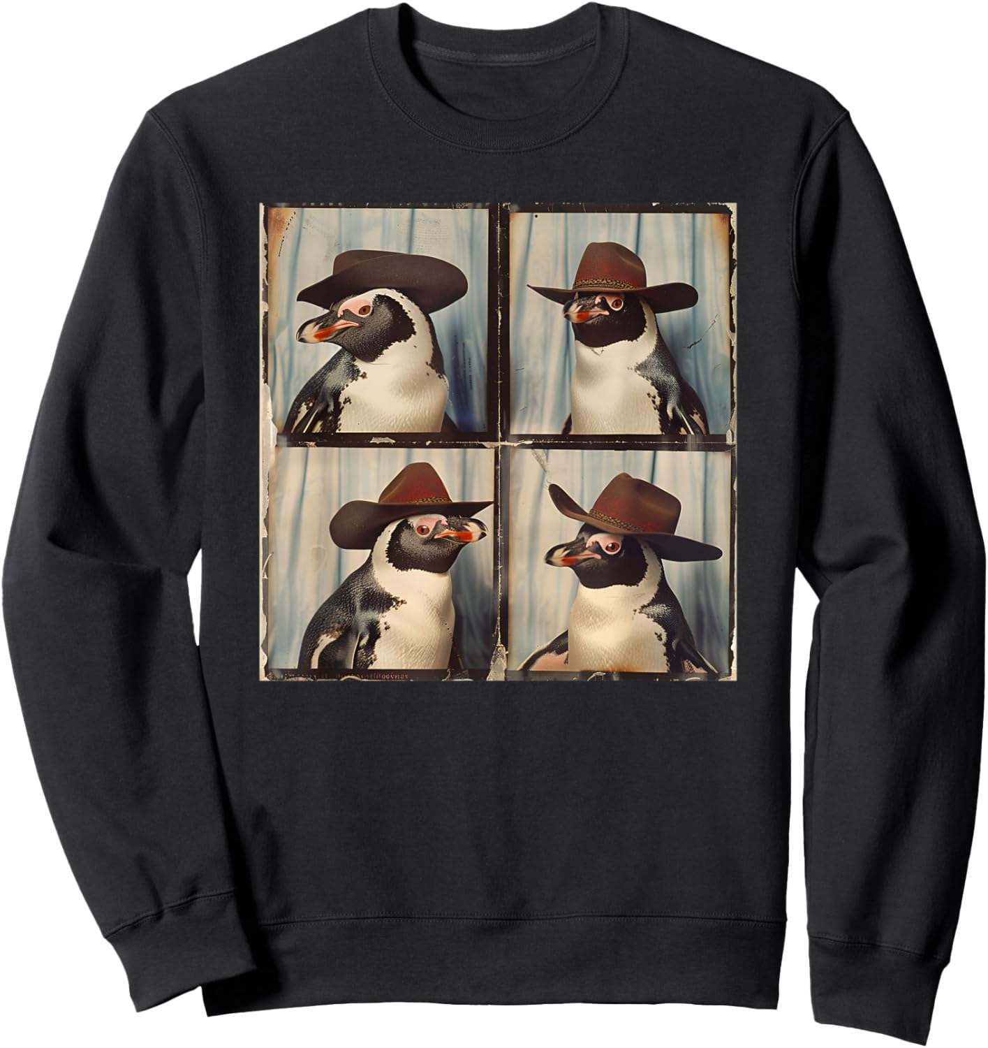 Penguin In Hat Funny Zoo Animal Photobooth Penguin Cowboy Sweatshirt - Sweatshirt | Black