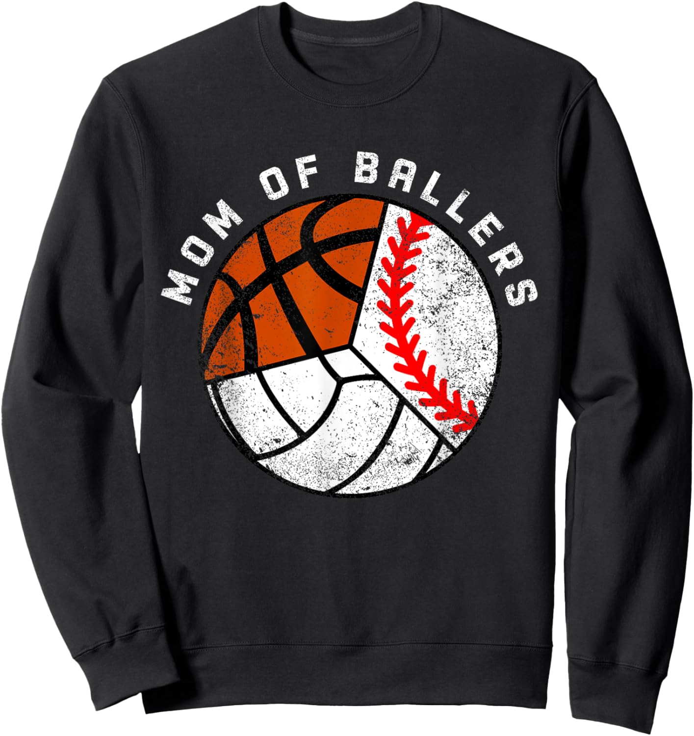 Mom Of Ballers Funny Baseball Volleyball Basketball Mom Sweatshirt - Sweatshirt | Black