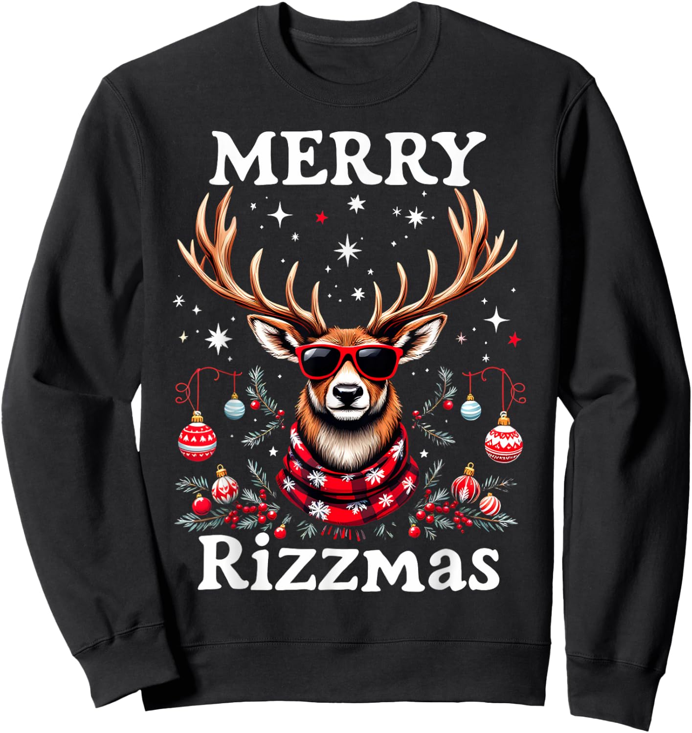 Merry Rizzmas Funny Christmas Reindeer Holiday Sweatshirt - Sweatshirt | Black