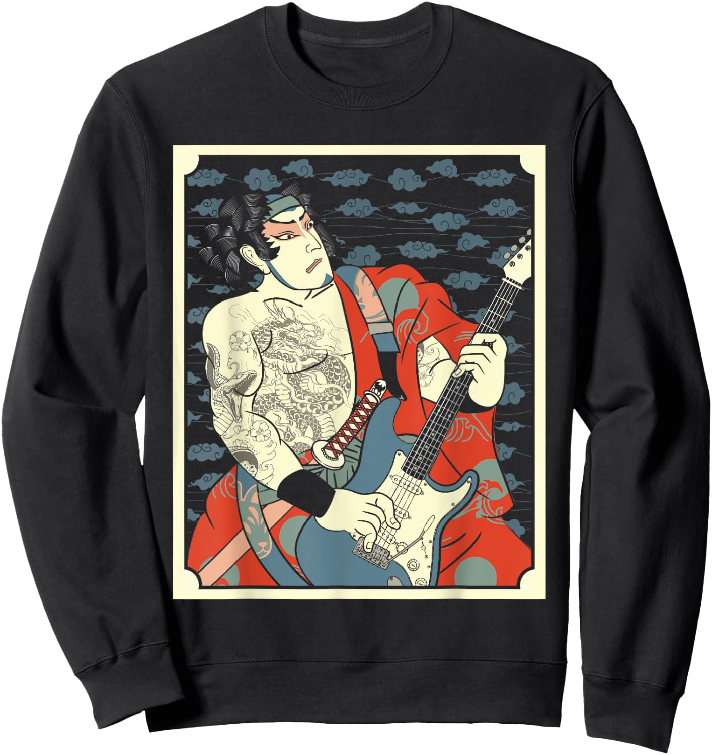 Samurai Musician Bass Guitar Warrior Guitarist Music Lovers Sweatshirt - Sweatshirt | Black