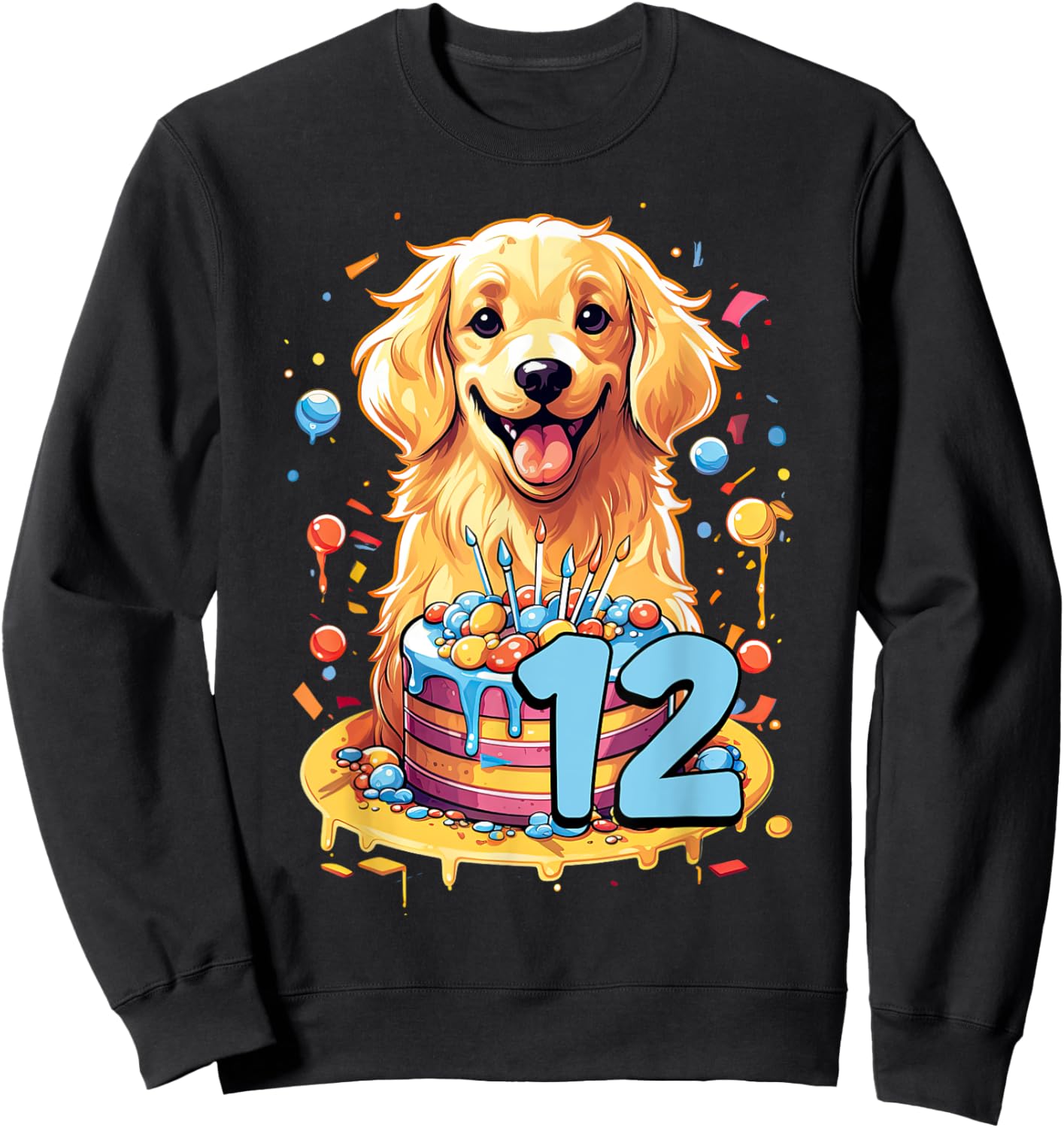 Golden Retriever Dog 12th Birthday Themed Party 12 Women Kids Sweatshirt - Sweatshirt | Black