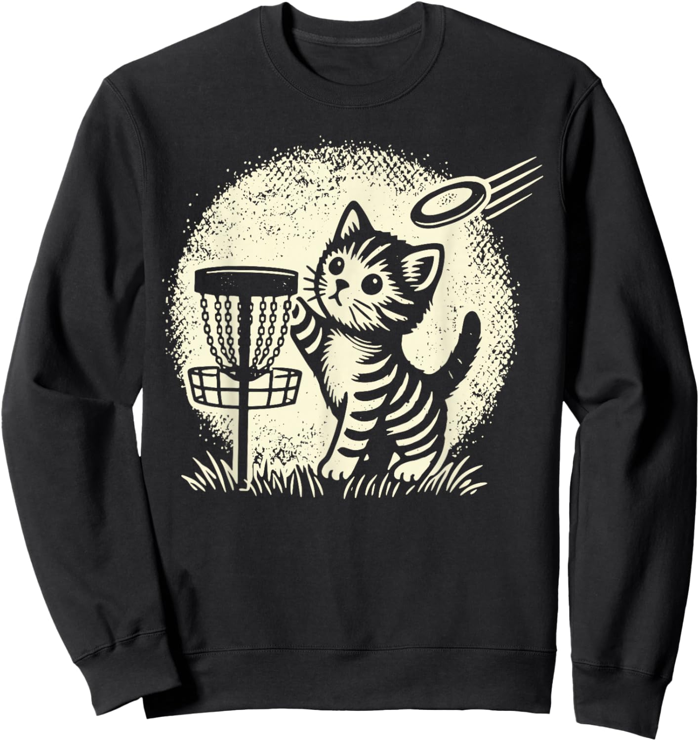 Vintage Cute Kitten Playing Disc Golf Golfing Golfer Cat Sweatshirt - Sweatshirt | Black