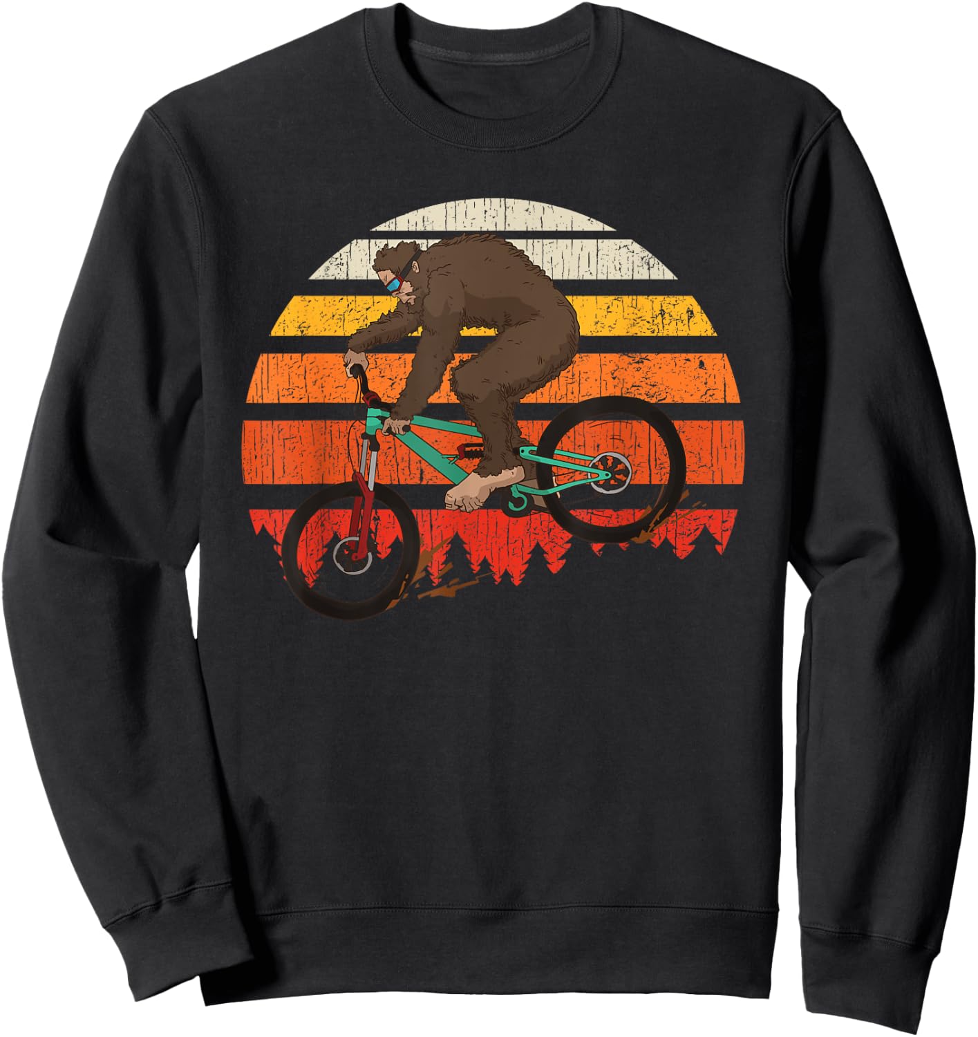 Retro Mountain Biking MTB Funny Bigfoot Riding Bike Gift Sweatshirt - Sweatshirt | Black