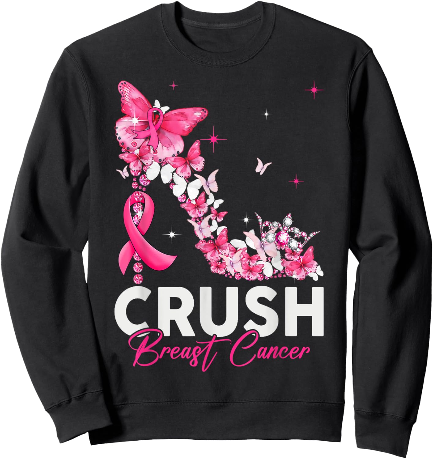 Crush Breast Cancer Awareness Bling Pink Ribbon Sweatshirt - Sweatshirt | Black