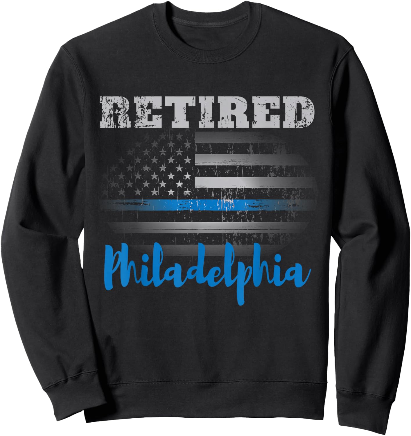 Retired Police Officer Philadelphia American Flag Design Men Sweatshirt - Sweatshirt | Black