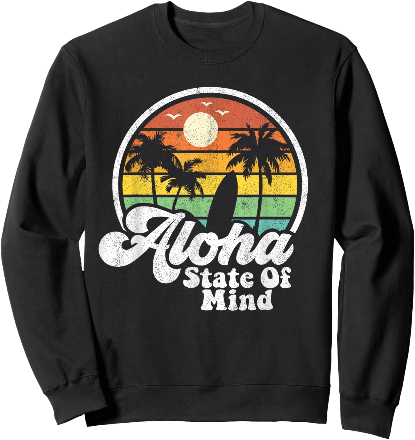 Vintage Hawaii Aloha State Hawaiian Beach Surfing Surf Gift Sweatshirt - Sweatshirt | Black