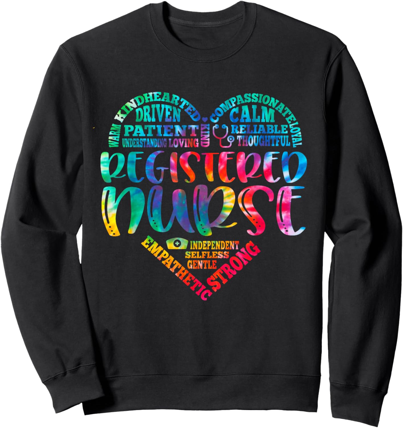 Tie Dye Registered Nurse - RN Nursing Heart Nurse Day Week Sweatshirt - Sweatshirt | Black