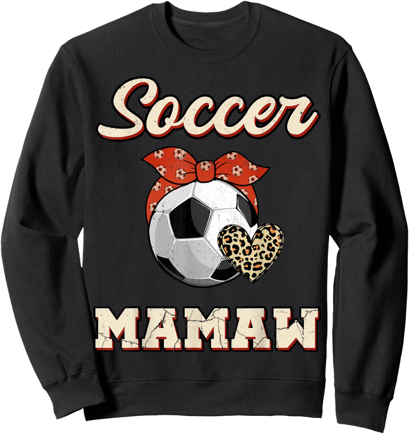 Soccer Mamaw Bandana Leopard Heart Fans Mother's Day Sweatshirt - Sweatshirt | Black