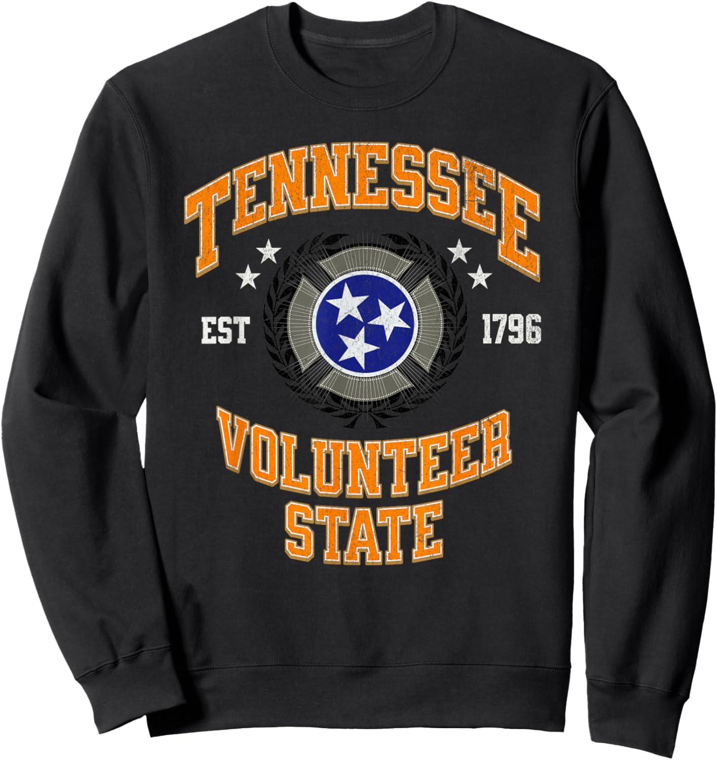 Vintage Tennessee Volunteer State Tri Star Flag Sweatshirt - Sweatshirt | Black