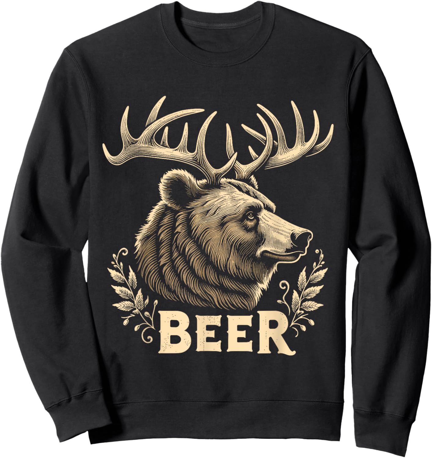 Beer Funny Vintage Design Bear with Deer Antlers for Drinker Sweatshirt - Sweatshirt | Black
