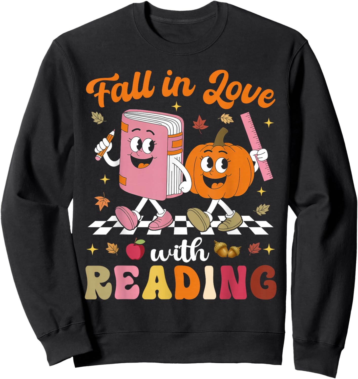 Retro Fall in Love with Learning Pumpkin Autumn Teacher Sweatshirt - Sweatshirt | Black