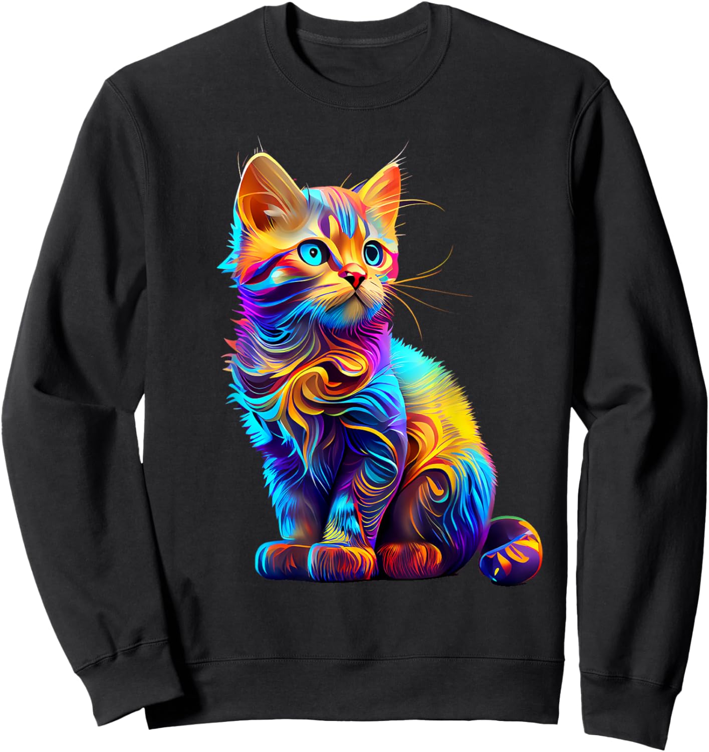 Cute Cat for Kids Kitten Lovers Colorful Art Kitty Adoption Sweatshirt - Sweatshirt | Black