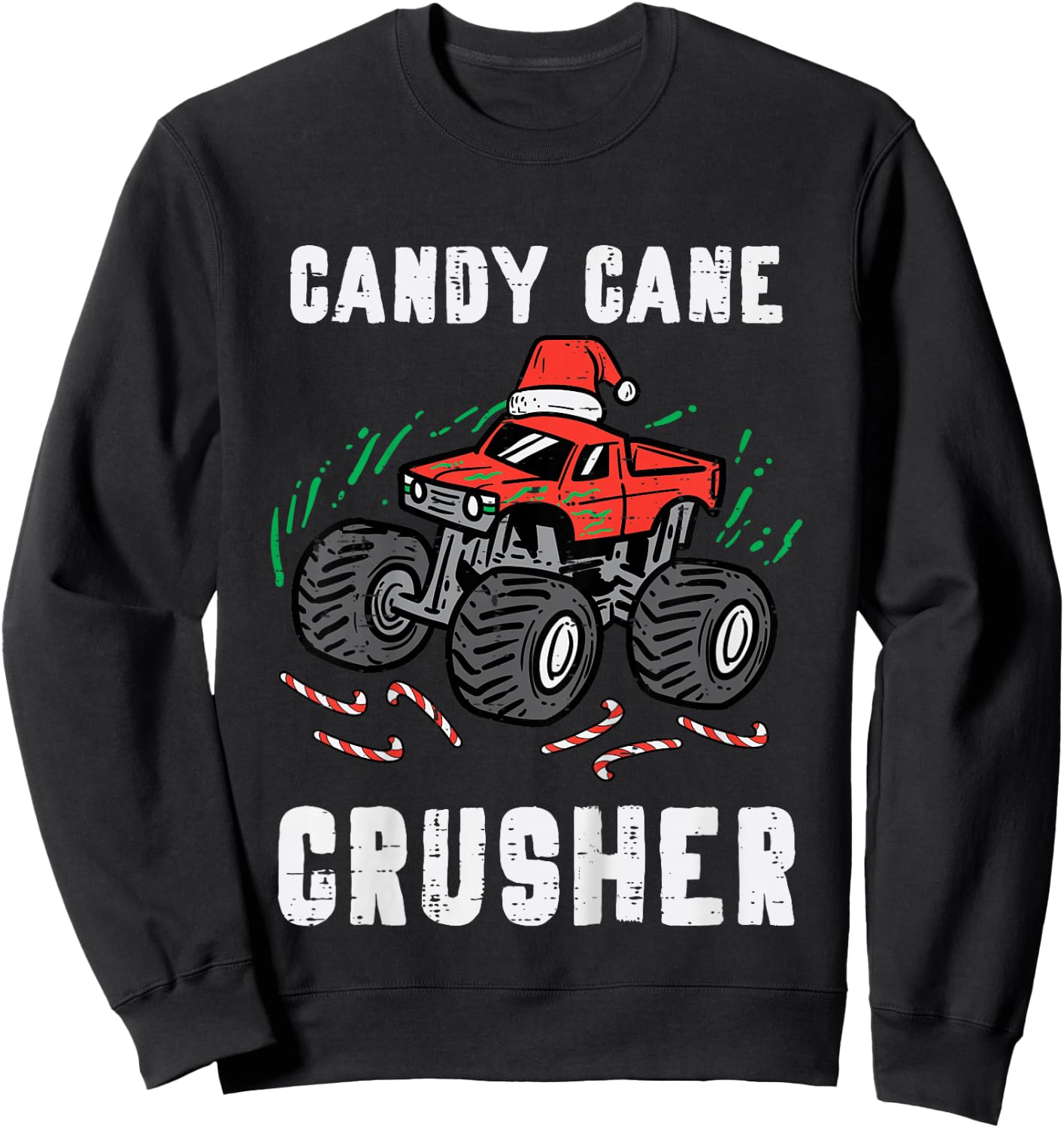 Kids Christmas Monster Truck Candy Cane Crusher Xmas Boys Kids Sweatshirt - Sweatshirt | Black