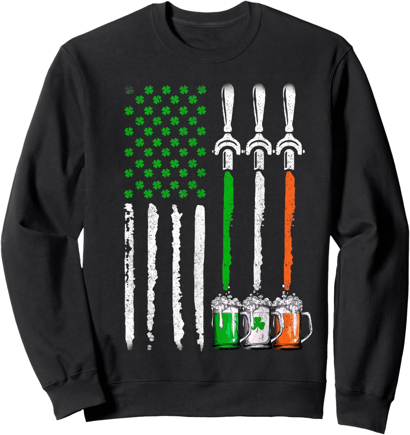 Irish Beer Ireland American Flag St Patricks Day Men Women Sweatshirt - Sweatshirt | Black