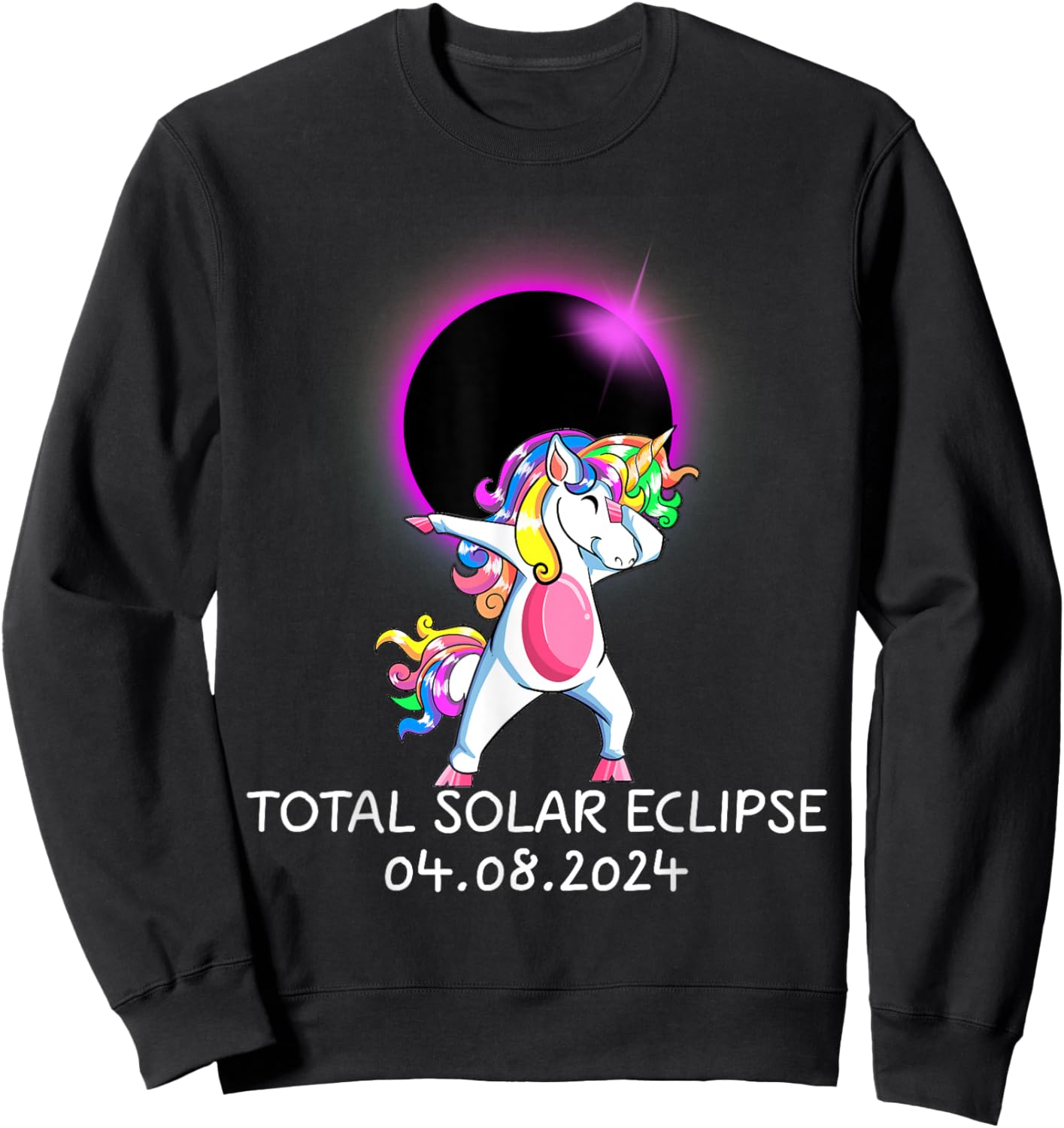 Dabbing Unicorn USA Total Solar Eclipse April 8, 2024 Sweatshirt - Sweatshirt | Black