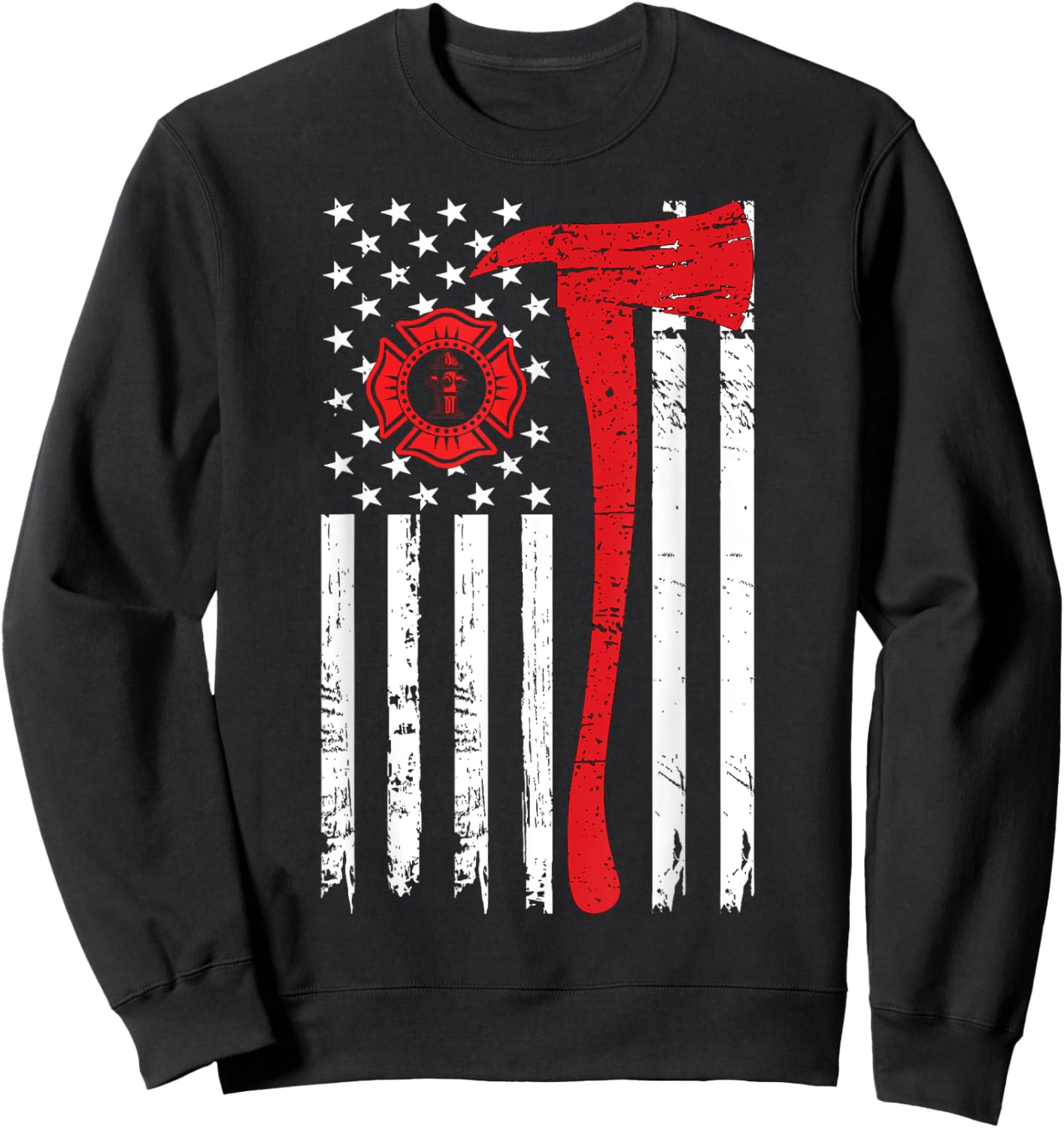 Wildland Firefighter Axe American Flag Fireman Sweatshirt - Sweatshirt | Black